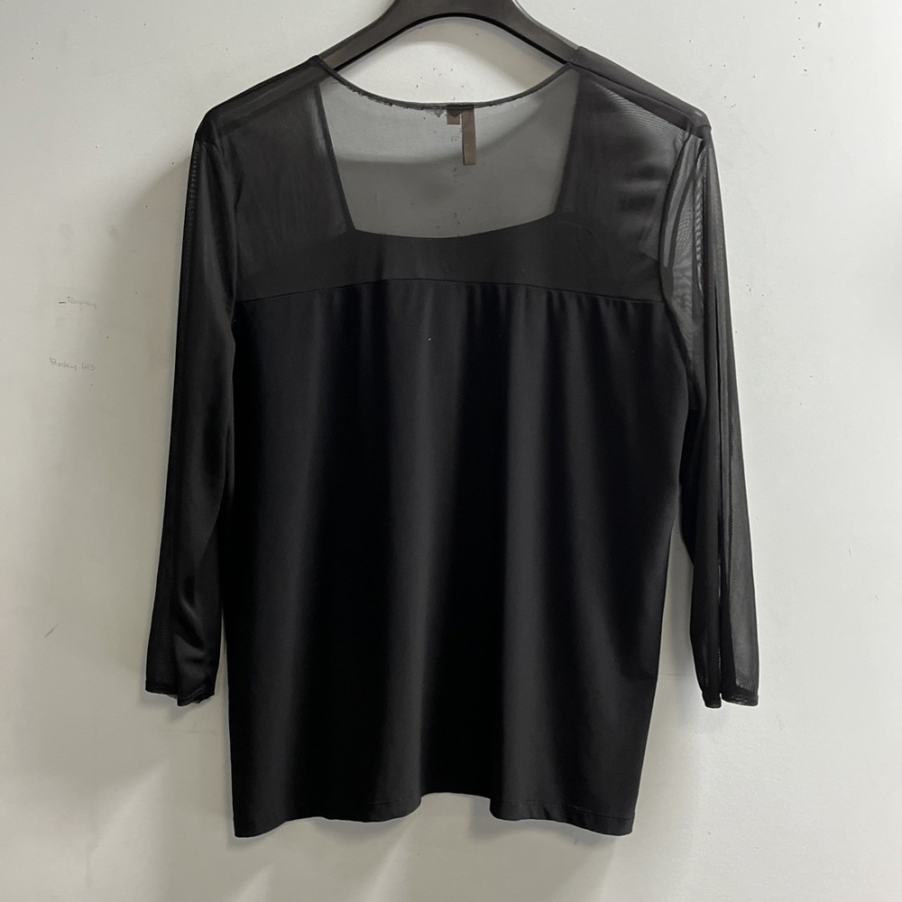 Susan Lawrence Top Womens 3X Black Jersey Knit Sheer Sleeves Neck Witchy Whimsy - Picture 2 of 12